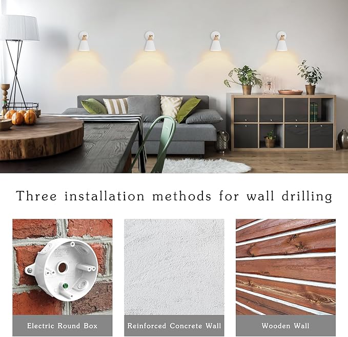 Wall Sconce Lighting Fixture with Metal Shade, On/Off Switch, Indoor Decor Wall Mount Swing Arm Lamp for Bedroom,Hallway,Living Room,Reading, White