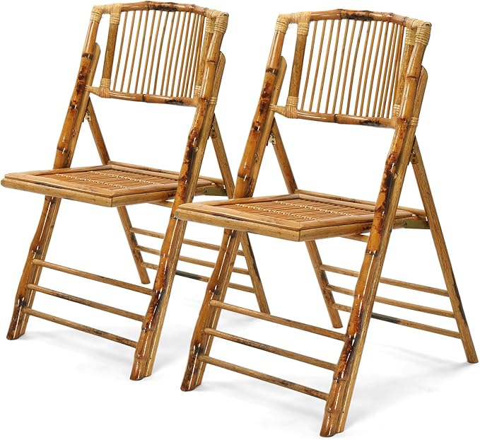 VINGLI Bamboo Folding Chair, Foldable Dining Wood Chairs Comfortable Seat