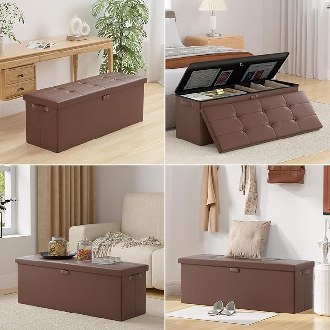 ENGPOW Storage Ottoman, Fireproof Folding Bench