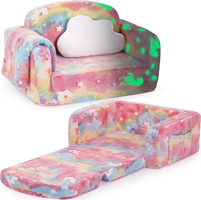 Kids Couch, 2-in-1 Soft Toddler Couch Fold Out