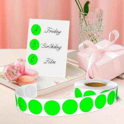 1 Inch Round Color Coding Labels, 1000 Dots Per Roll Fluorescent Green Color Coded Dot Stickers, Round Color Dot Labels for Organizing, Filing, and Storage