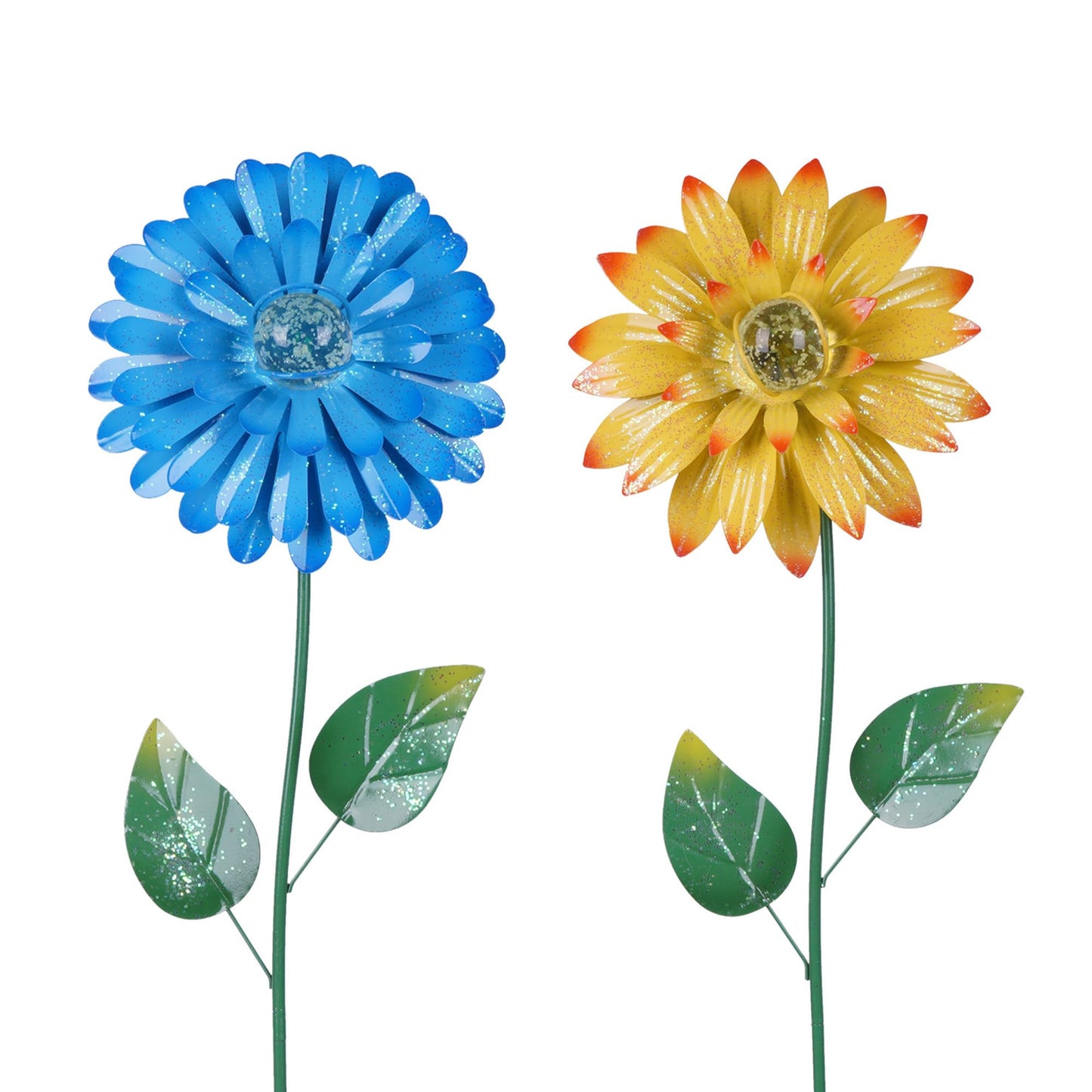Topadorn 25 Inch Floral Garden Stake Decor,Outdoor Plant Pick Water Proof Metal Flower Stick for Lawn Yard Patio,Pathway Ornament,Set of 2