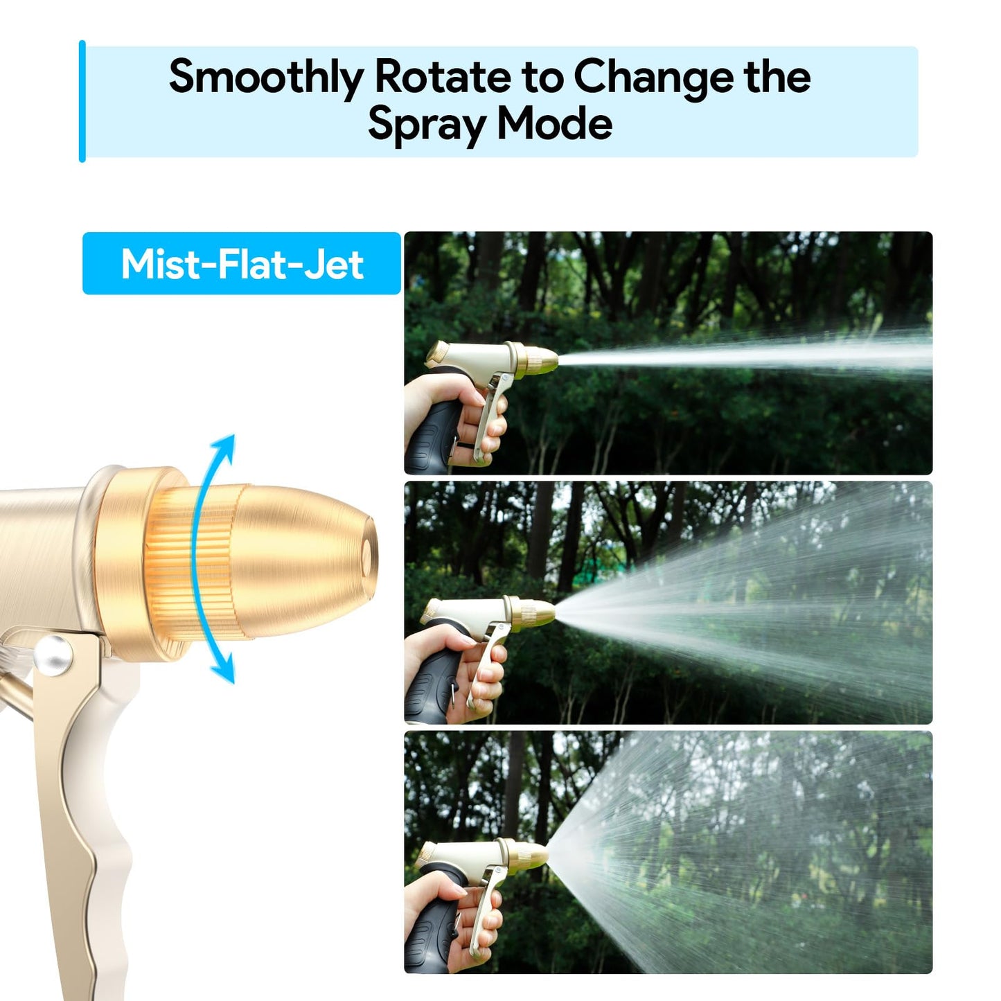 Qxiaozhan Garden Hose Nozzle Heavy Duty, Metal Hose Sprayer Nozzle with High Pressure, Adjustable Spray Patterns, 3/4" Thread, Suit for Lawn Care, Watering Plants, Car, Pet, Outdoor