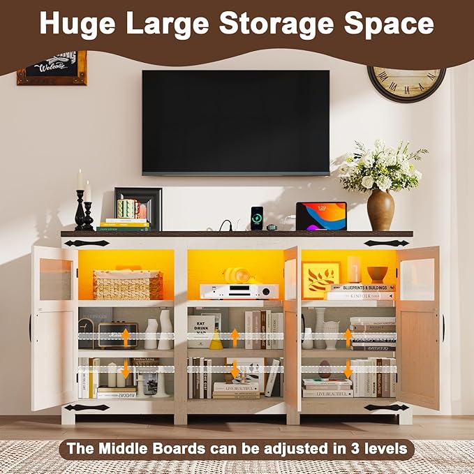 64" Large LED Farmhouse TV Stand