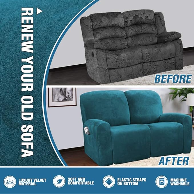 H.VERSAILTEX Velvet Stretch Recliner Couch Covers 6-Pieces Recliner Loveseat