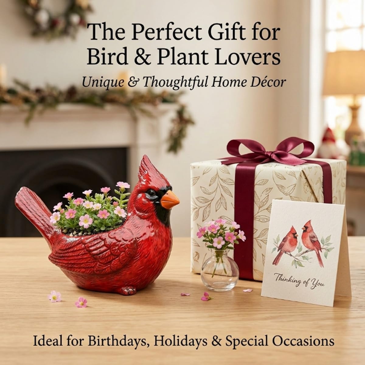 Cardinal Bird Succulent Planter, Resin Red Birds Plant Pot Small Cute Animal Flower Pots Hummingbird Succulent Planter Flower Plant Pot Decorative Planters for Indoor Tabletop Decor(Green 4pcs)