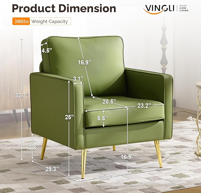 VINGLI Modern PU Leather Accent Chairs Set of 2, Single Sofa Chair