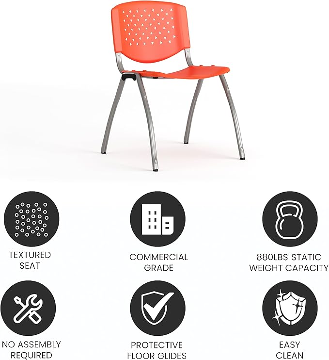 Flash Furniture HERCULES Series 880 lb. Capacity Orange Plastic Stack Chair