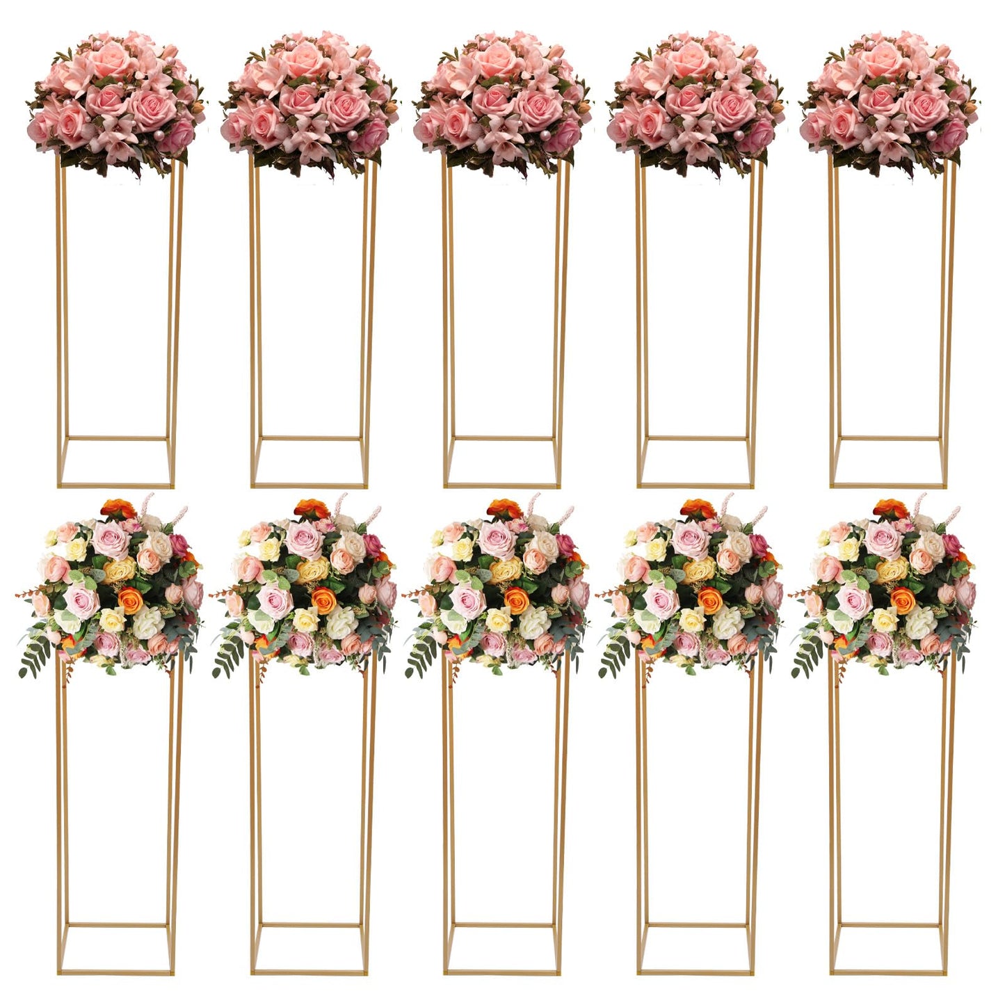 10PCS Wedding Flower Stand, 31.5inches Tall Column Geometric Centerpiece Vases, Rectangular Floral Display Rack, Column Centerpiece Floral Vases for Events Reception, Party Decoration (Gold, 31.5 in)