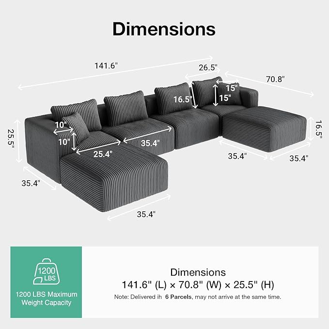 Novilla 141" Modular Sectional Sofa, Modern Cloud Sectional Couch