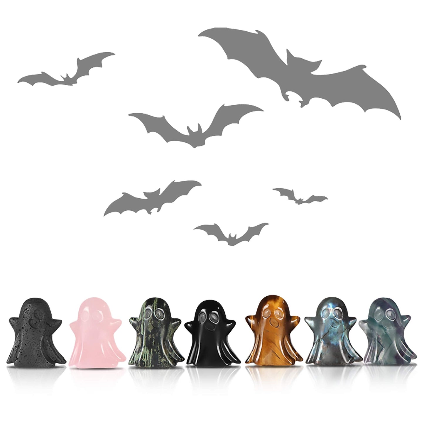 Artistone 1.7" Opalite Ghost Crystal Figurines Decor Statue Hand-Carved Polished Gemstone Ghost Sculpture Reiki Healing Stones for Halloween Carnival Party Decoration(Gift Box)