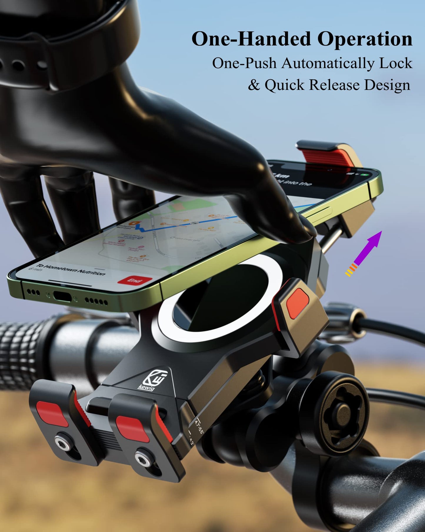 BRCOVAN Anti-Theft Aluminum Alloy Motorcycle Phone Mount with Vibration Dampener & High-Speed Secure Lock, Adjustable Bike Handlebar Cellphone Holder for Bicycle Scooter ATV, Fit 4.7-7.2'' Smartphone