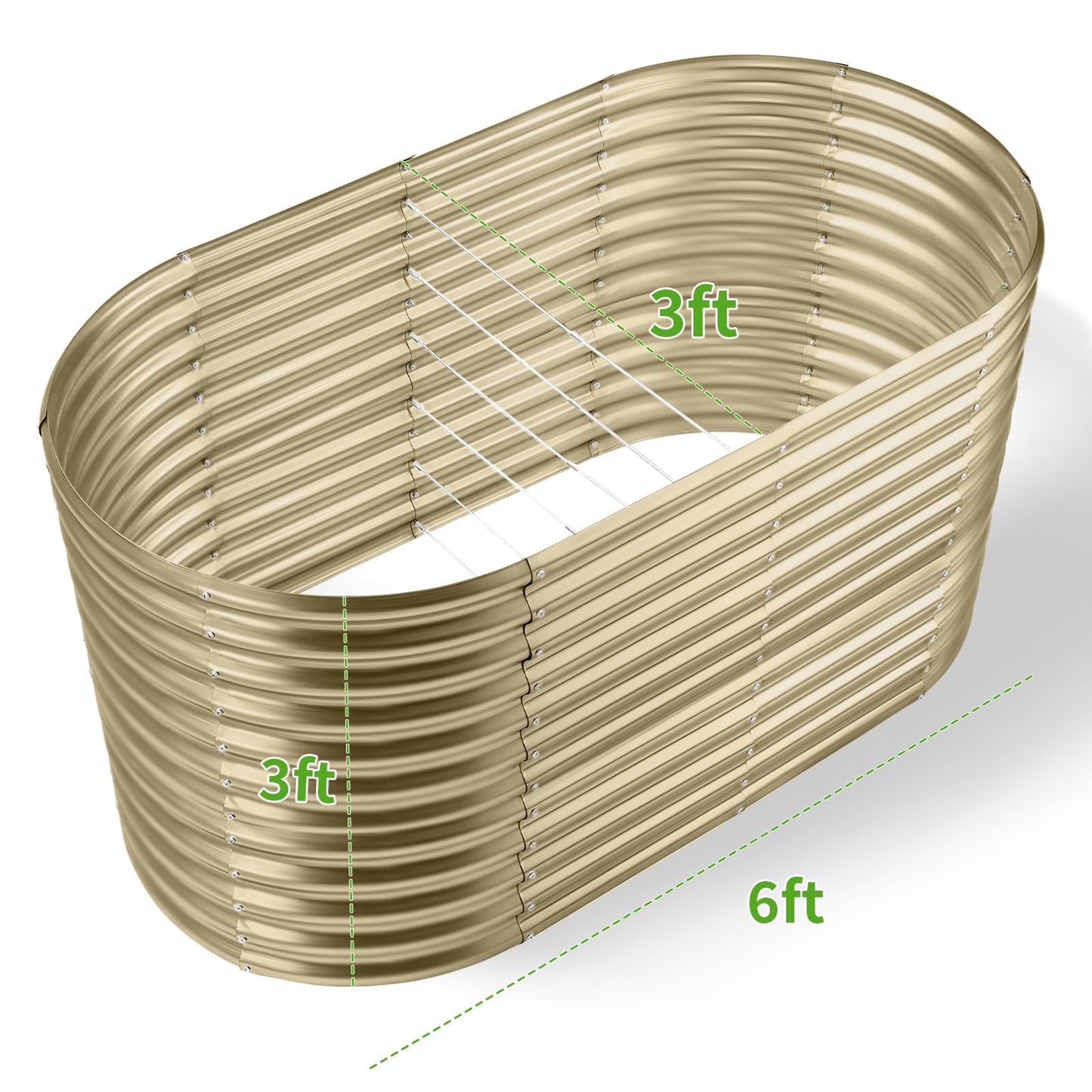 Land Guard 6x3x3ft Oval Galvanized Raised Garden Beds, Large-Capacity Metal Planter Box Outdoor, Durable Deep Raised Garden Bed 3ft Tall, Raised Beds for Gardening Vegetables, Cream Yellow