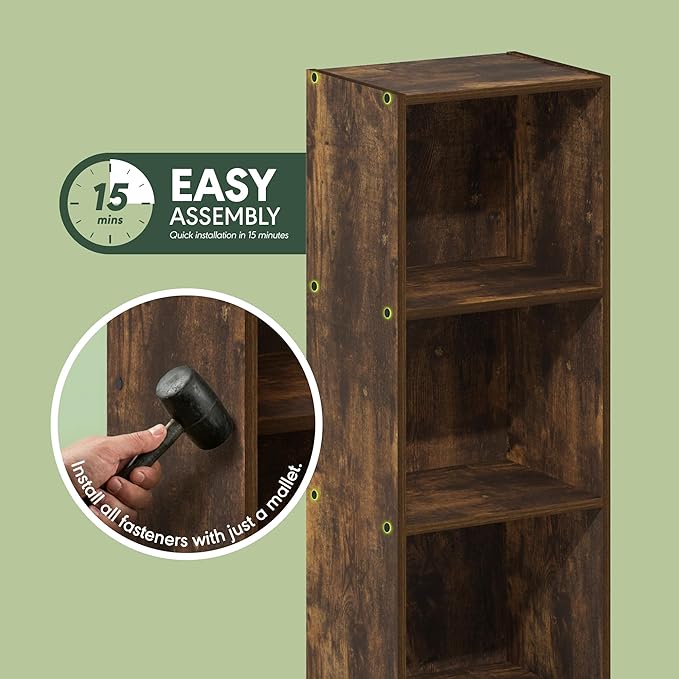 Furinno PASIR Book Shelf, 3-Tier Bookshelf, Open Storage Shelf Bookcase