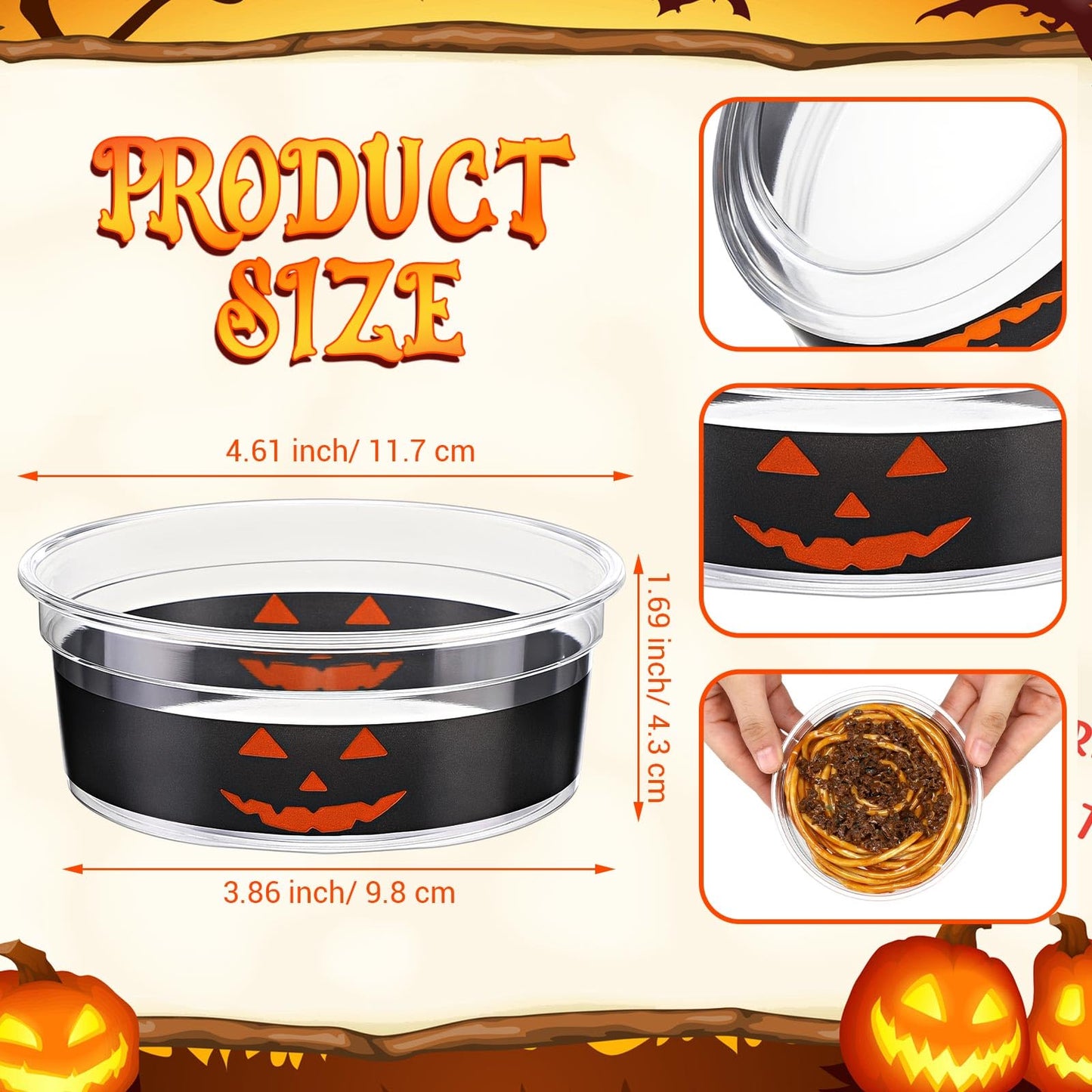 Mimorou 50 Pcs Halloween Candy Bowl Clear Plastic Serving Bowls 12 oz Pumpkin Tableware Decorations Salsa Containers for Halloween Party Favors Supplies