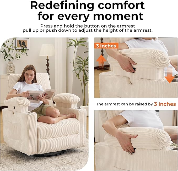Oversized Power Recliner Chair Swivel Glider
