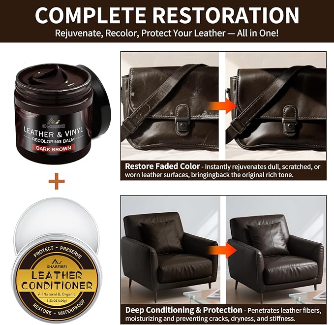 Leather Recoloring Balm with 100ml Mink Oil, Dark Brown Leather Repair Kit and