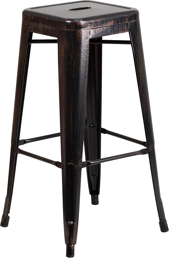 Flash Furniture Lily 4 Pack Commercial Grade 30" High Backless Black-Antique