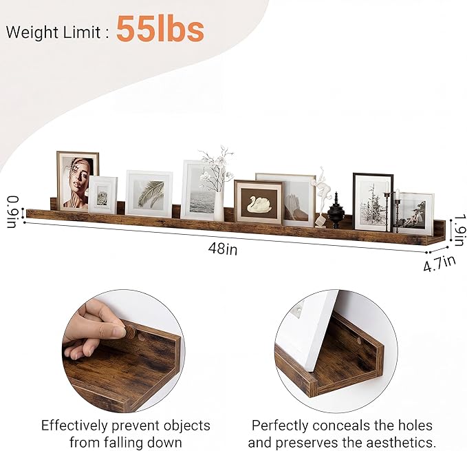 Floating Shelves for Wall, 48 inch Wood Floating Shelves Set of 2, Picture
