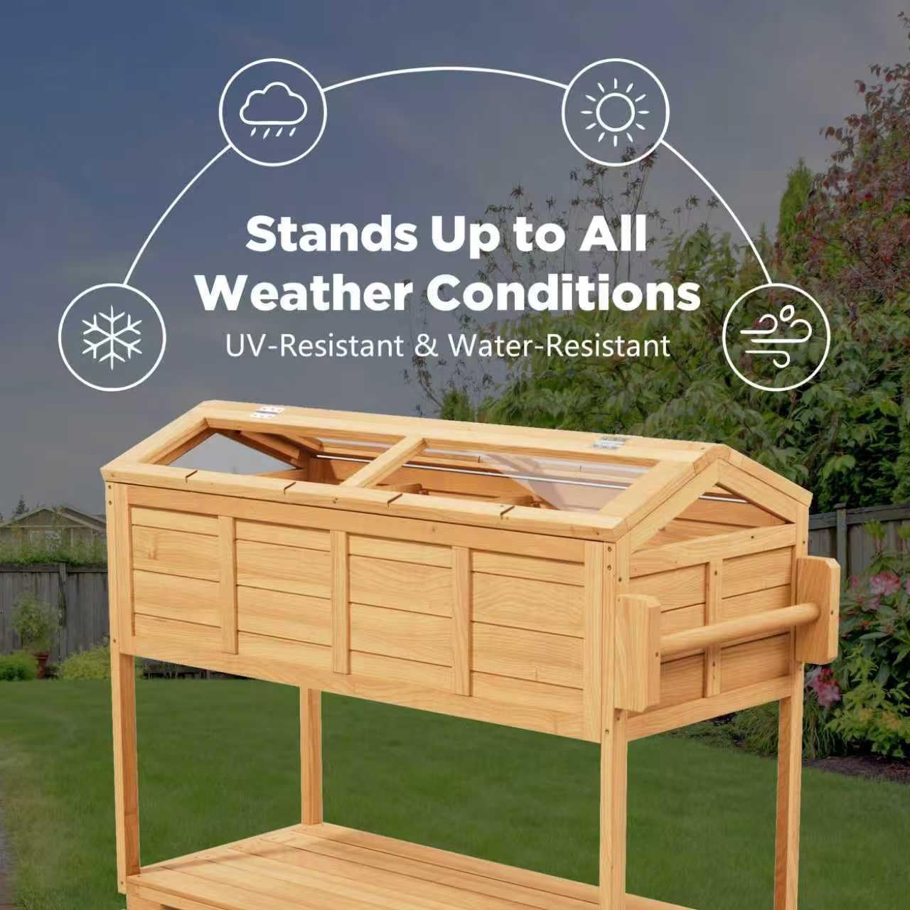 Raised Garden Beds on Wheels with Legs and Cover Elevated Garden Bed Herb Planter Box Cart Outdoor with Bed Liner,Storage Shelf,Seed Starter Tray for Backyard Patio Outside (Country Rustic)