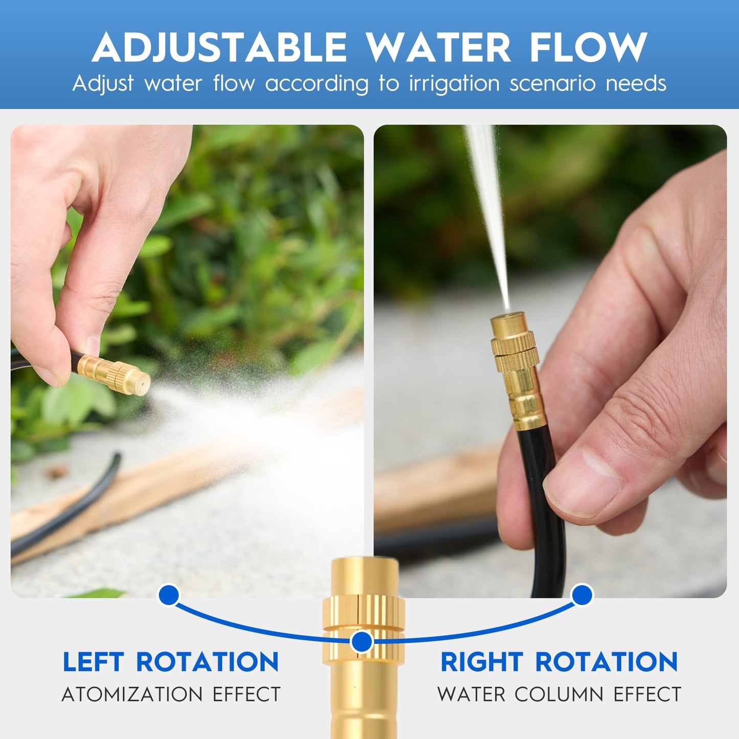 360° Automatic Drip Irrigation Kit - 5/16'' Tubing, Adjustable Universal Spray Nozzle, Copper Atomizing System for Garden/Lawn/Greenhouse - Multi-Directional Rotation, Quick Connectors, 49FT