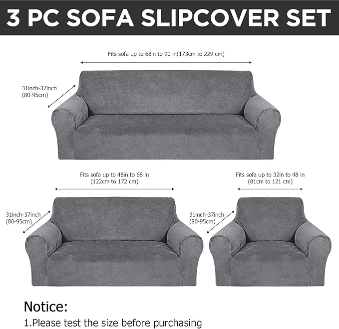 Peryiter 3 Pcs Couch and Loveseat Covers Set Sofa Cover