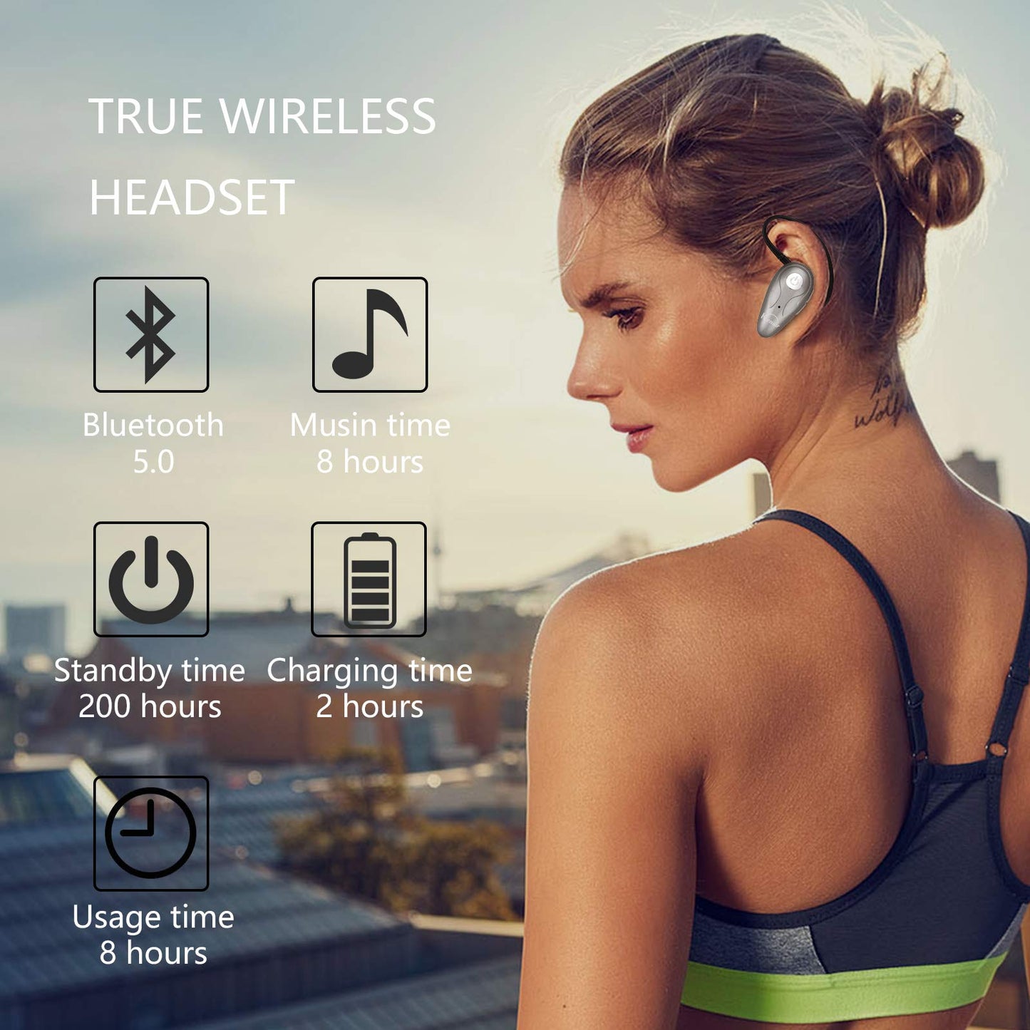 Bluetooth Headset, V5.0 Ultralight Wireless Headphone Cell Phone Earpiece with Mic Headsetcase,Volume Control, Handsfree Earbud,Compatible with Android/iPhone/Smartphones/Laptop