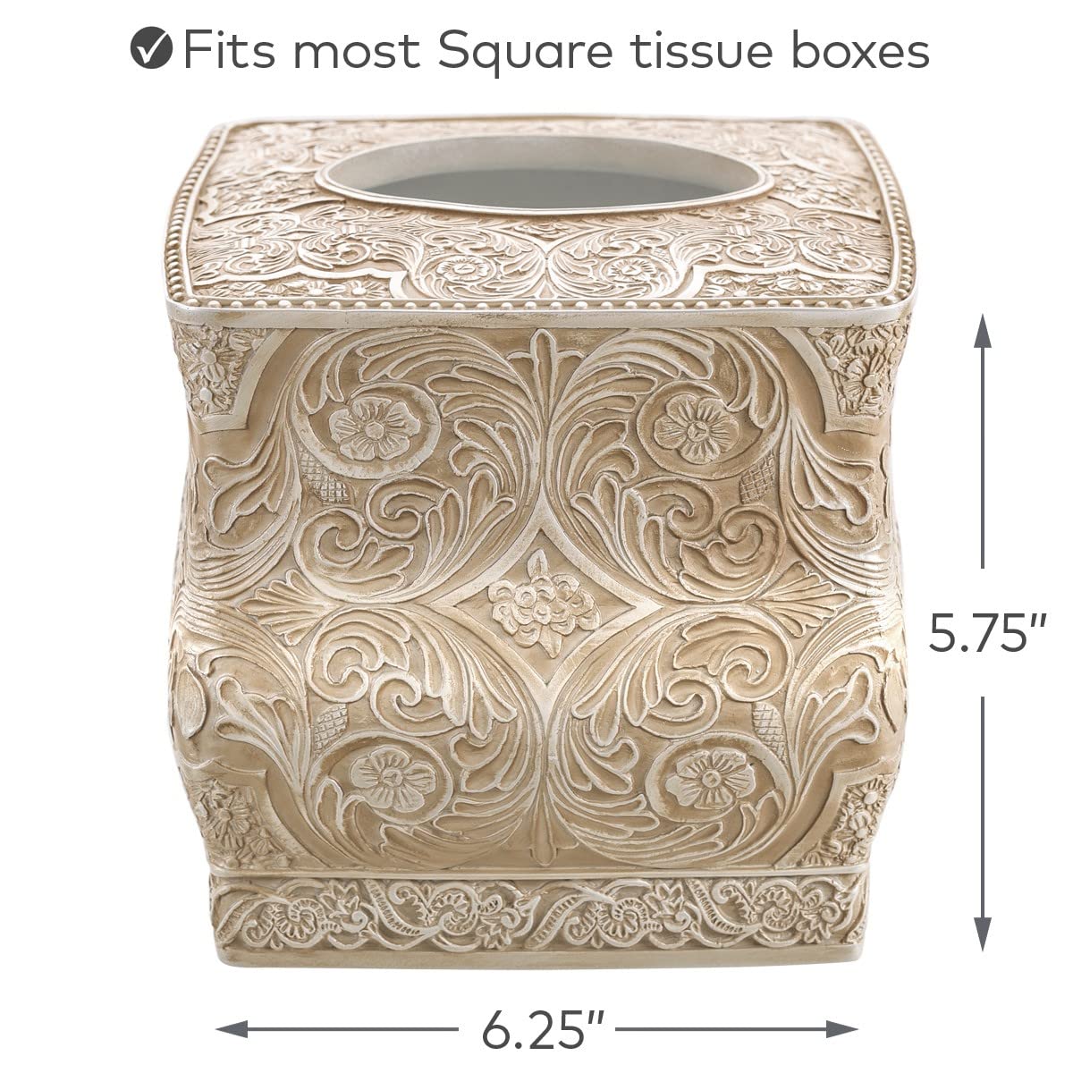Creative Scents Victoria Tissue Box Cover Square – Beige Tissue Holder for Bathroom - Decorative Tissue Box Holder with Durable Bottom Slider - Boho Bathroom Decor