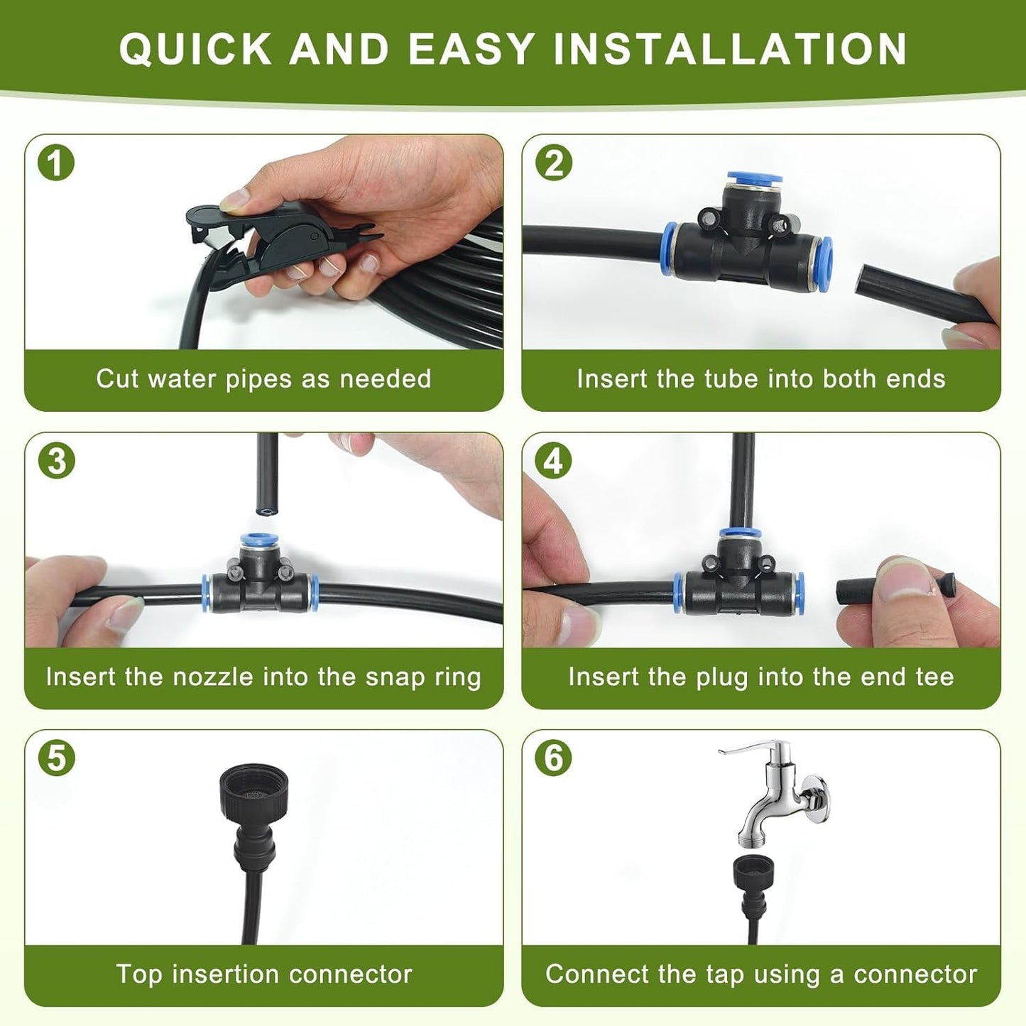 Drip Irrigation System - 100FT with Tool-Free Quick Connectors, 40 Copper Atomizing Nozzles & 360° Bendable Spray for Garden, Greenhouse, Lawn, Plants