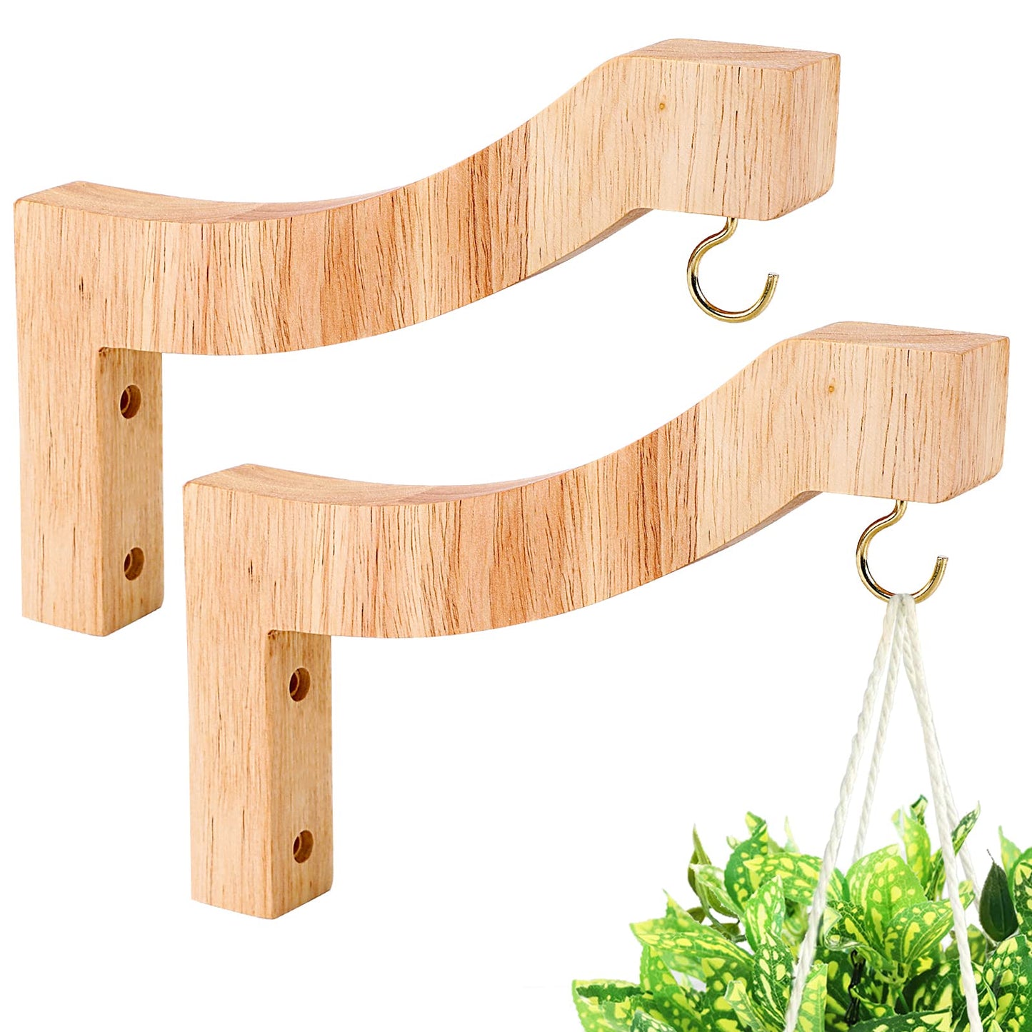 DSJIFGEW 7-Inch Wooden 7-Shaped Wall Hook Plant Hanger – Ideal for Indoor/Outdoor Bird Feeders, Flower Baskets, and Wind Chimes