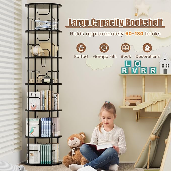 ALLSTAND 6 Tier Rotating Bookshelf, 360 ° Display Stackable Spinning Bookshelf