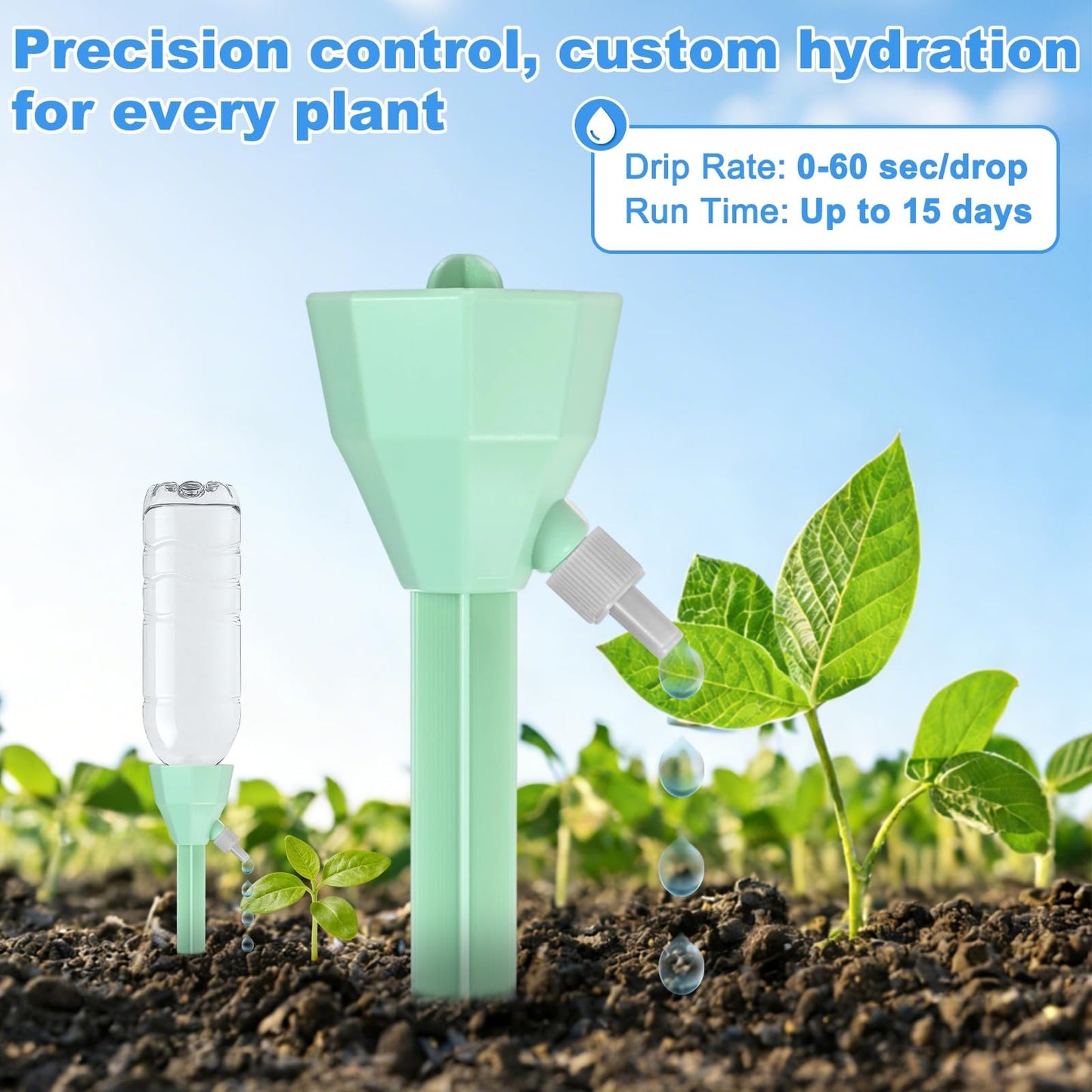 M METERXITY 8-Pack Self Watering Spikes for Plants, 5.3 Inch Plastic Plant Watering Devices with 8 Stoppers for Indoor/Outdoor Pots, Garden Water Planter System [Green]