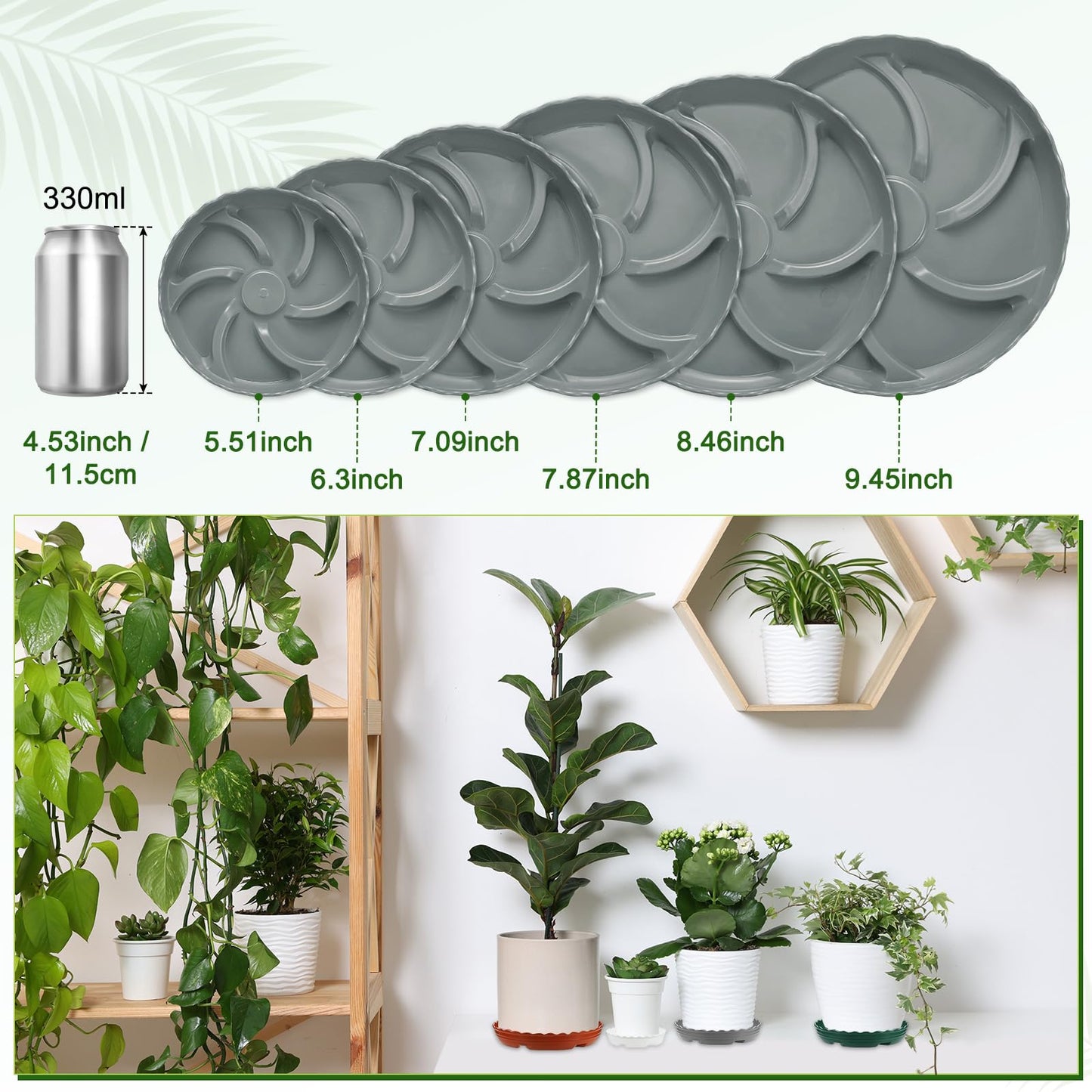 M METERXITY 4-Pack Plant Saucer, 7.7 Inch/19.5 cm Plastic Plant Trays Thicker for Indoor/Outdoor/Water/Pots Drainage and Protection, Flowerpot Drip Tray [Gray]