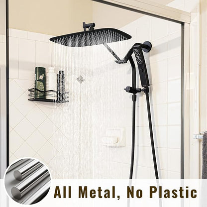 G-Promise All Metal 14 Inch Rain Shower Head with Massage Mode Handheld Spray Combo, 3-Way Diverter with Pause Setting, Full Body Coverage, Modern Bathroom Upgrade (Oil Rubbed Bronze)