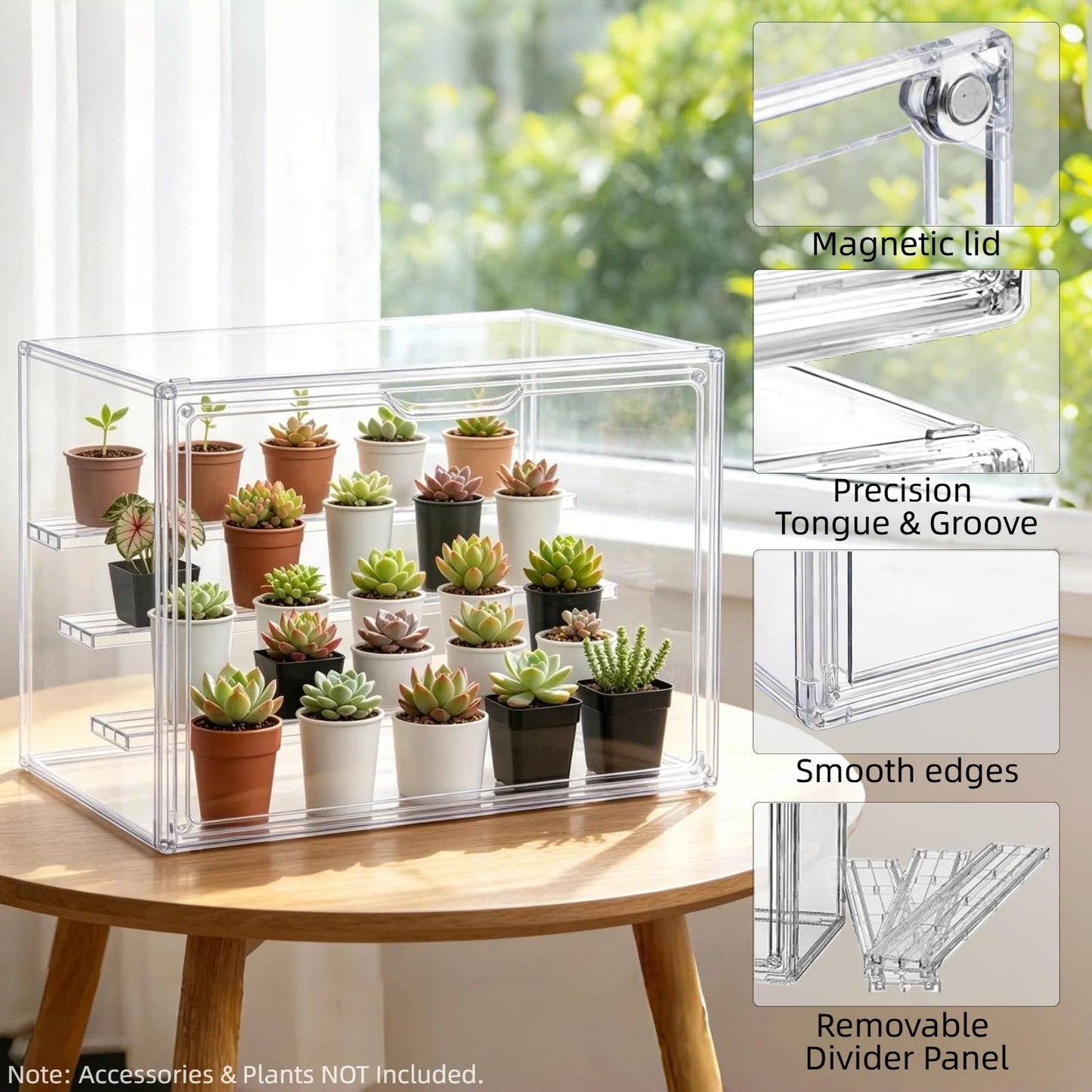 Clear Mini Greenhouse Indoor, Small Portable Tabletop Green House with Magnetic Door for Seed Starting, Plant Grow Warmer and Home Gardening Display