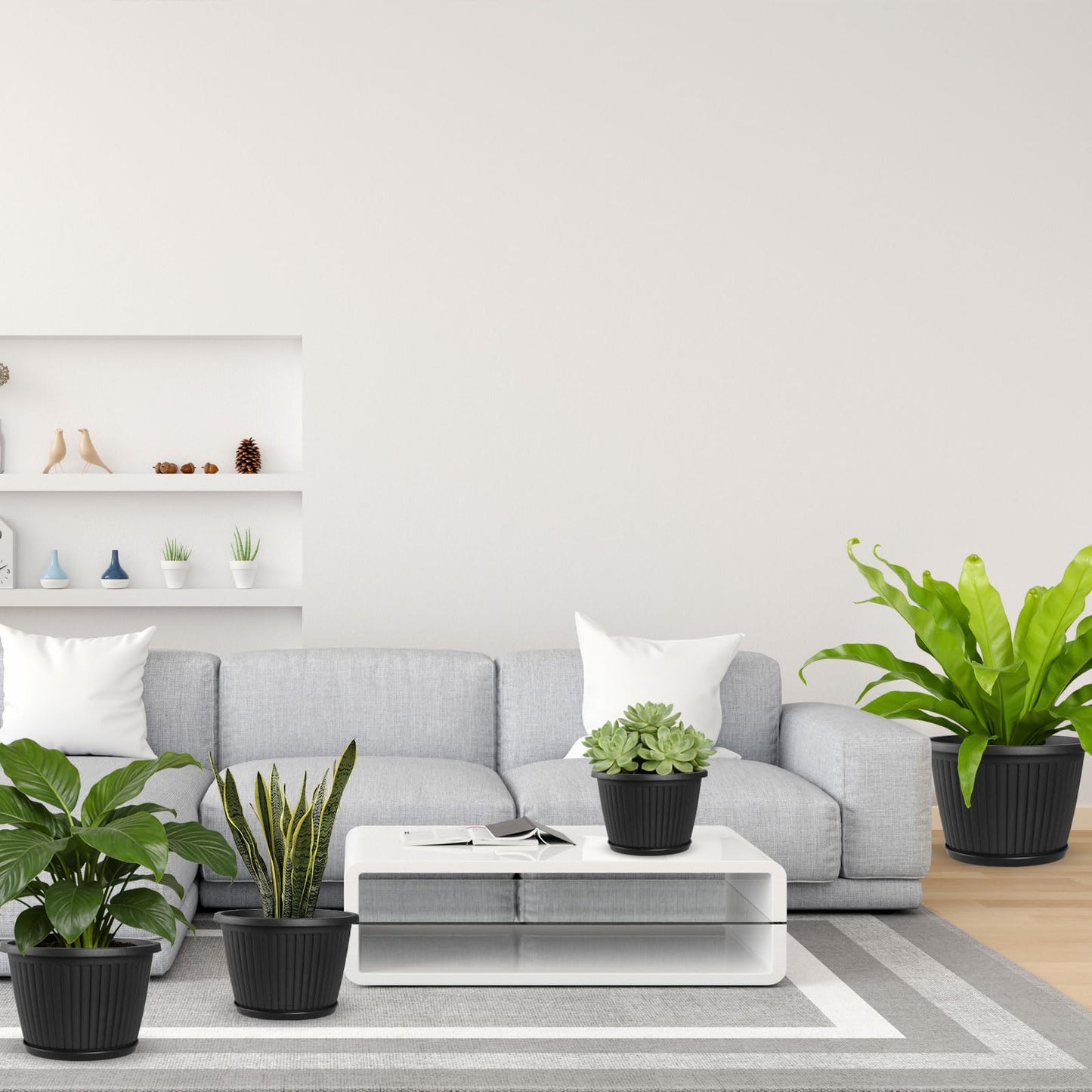 Fodetyff 12-inch-Plastic-Plant-Pots-with-Saucer, Flower Pots Containers for Indoor Outdoor Plants, Large Resin Planter with Drainage Holes and Saucers for Snake Plant Monstera