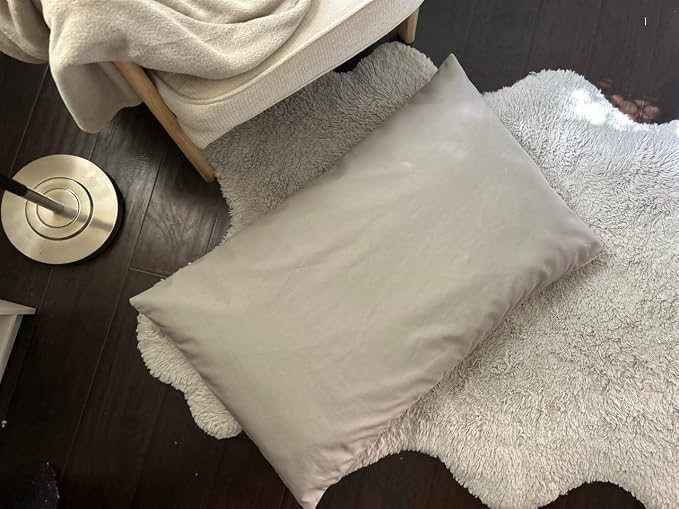Natural Cotton Canvas Dog Bed – Raw Cotton Filled Pet Cushion Insert, Breathable Eco-Friendly Dog Mattress, Durable Washable Cover with Zipper (Gray, Medium 42"x29"x4")