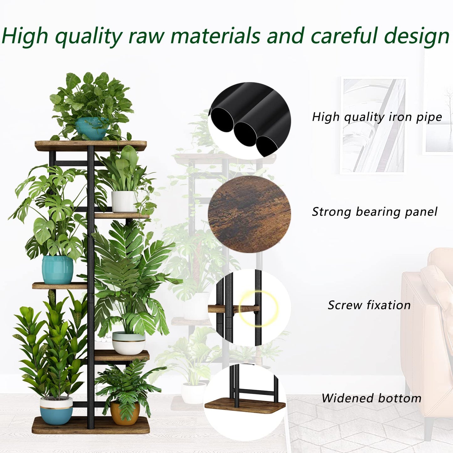 LINZINAR Plant Stand 5 Tier 6 Plant Multiple Flower Rack Holder Shelves Rack Storage Organizer Display Indoor Planter for Balcony Bedroom Patio Garden Living Room, Black