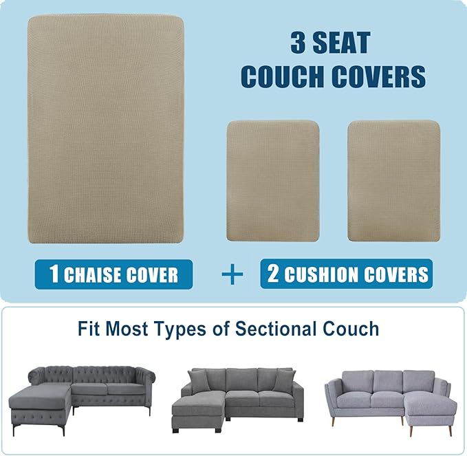 Water Repellent L Shaped Couch Covers 3 Pieces Sofa Seat Cushion Slipcovers