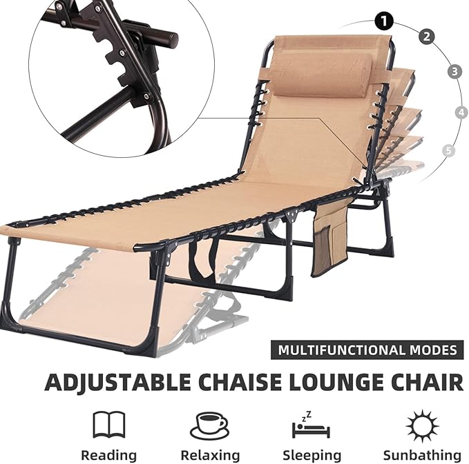 Patio Lounge Chair 2 PCS Folding Chaise Bed