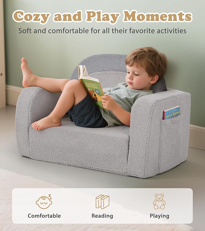 Foryoomi Kids Couch, 2-in-1 Soft Toddler Couch Fold Out