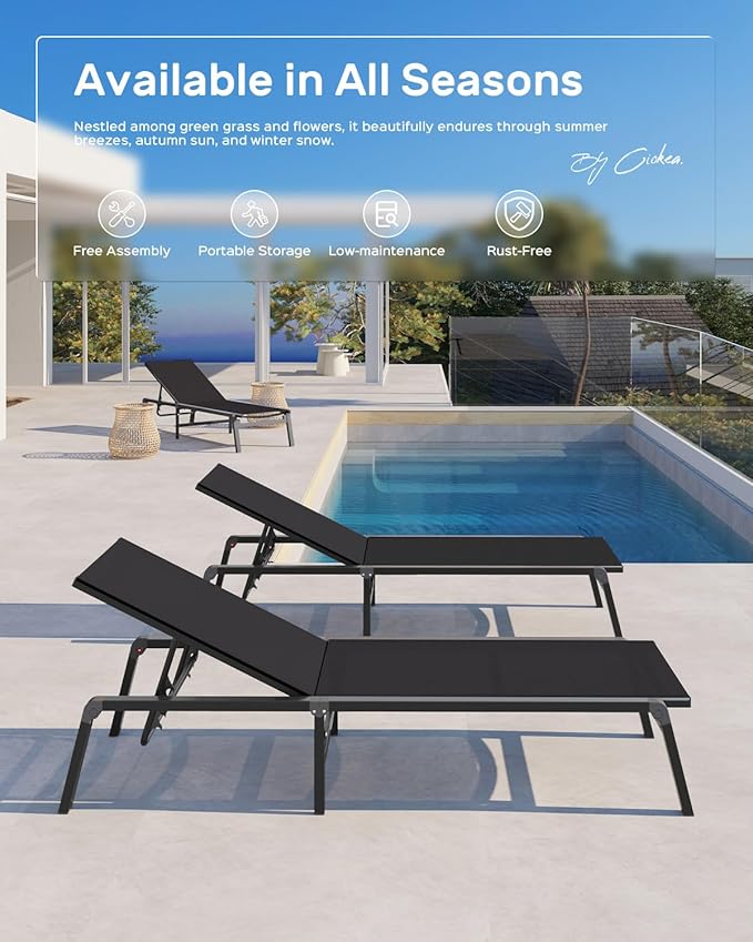 Patio Chaise Lounge Chair Set of 4, Foldable Lounge Chair