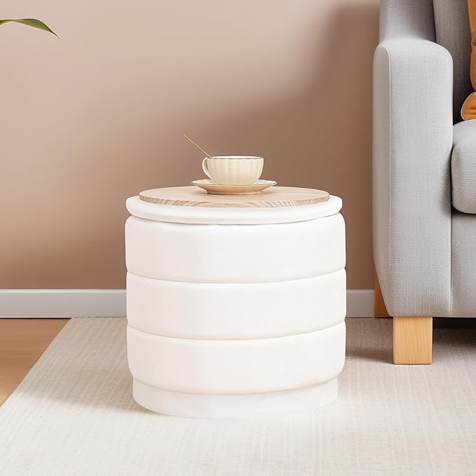 15" Upholstered Round Velvet Ottoman