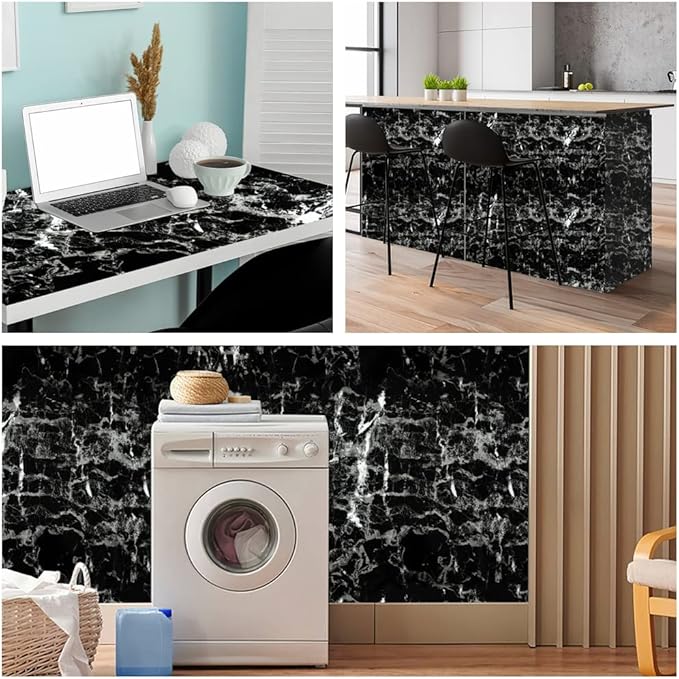 Arthome Black Marble Contact Paper, 15.7"x393" Self Adhesive Wallpaper