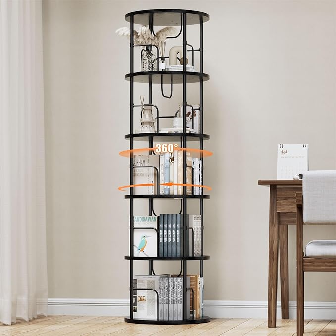 ALLSTAND 5 Tier Rotating Bookshelf, 360 ° Display Stackable Spinning Bookshelf