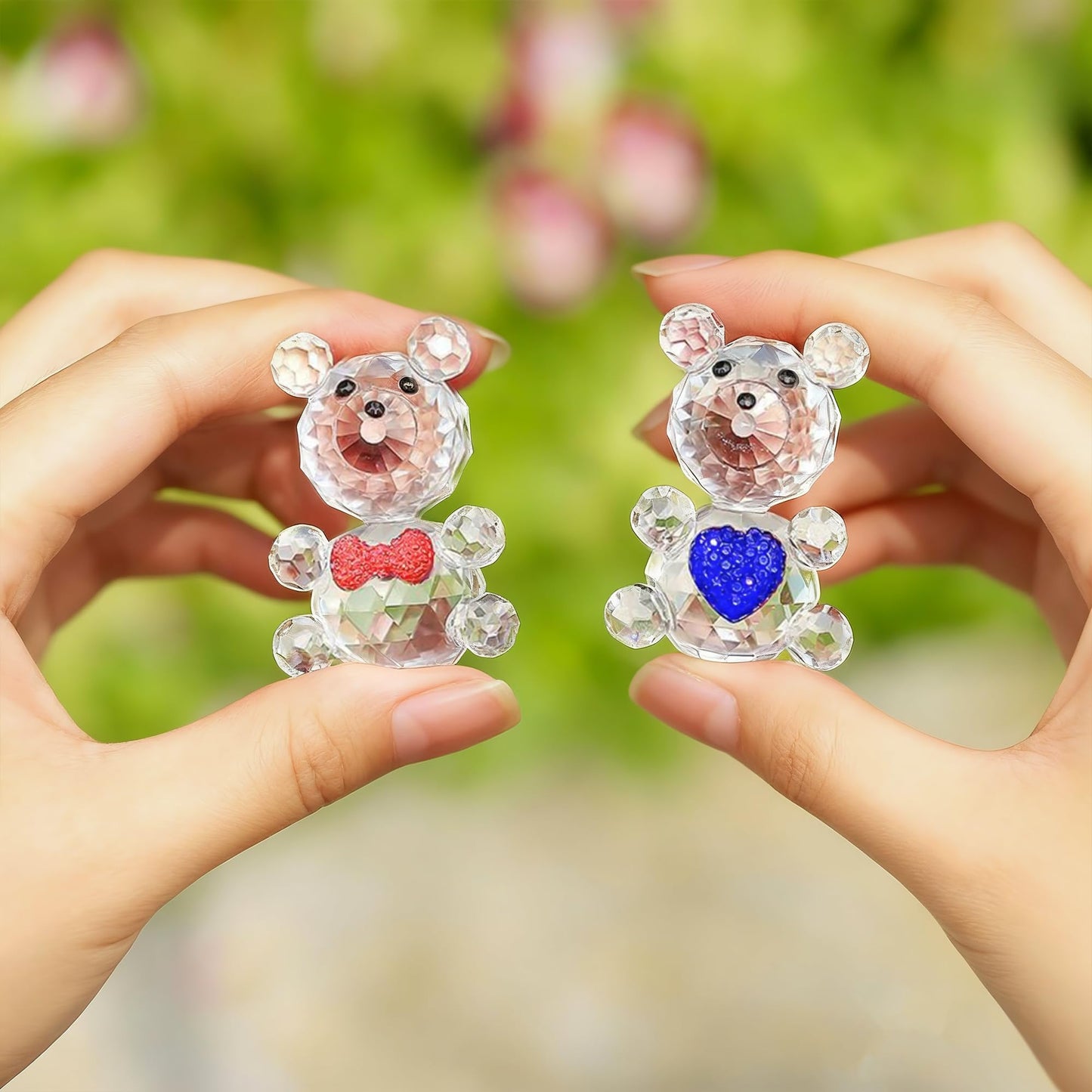 H&D HYALINE & DORA 2pcs Crystal Baby Bear Figurine Collection Animal Paperweight Table Centerpiece