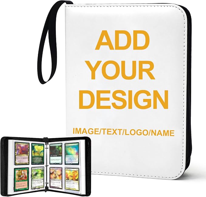 Custom Card Binder - Personalized Photo & Text Cover, 400 Pocket Waterproof PU Leather Trading Card Album, Portable 3-Ring Removable Card Collector Binder for K-pop Photocard, Anime, Sports Cards