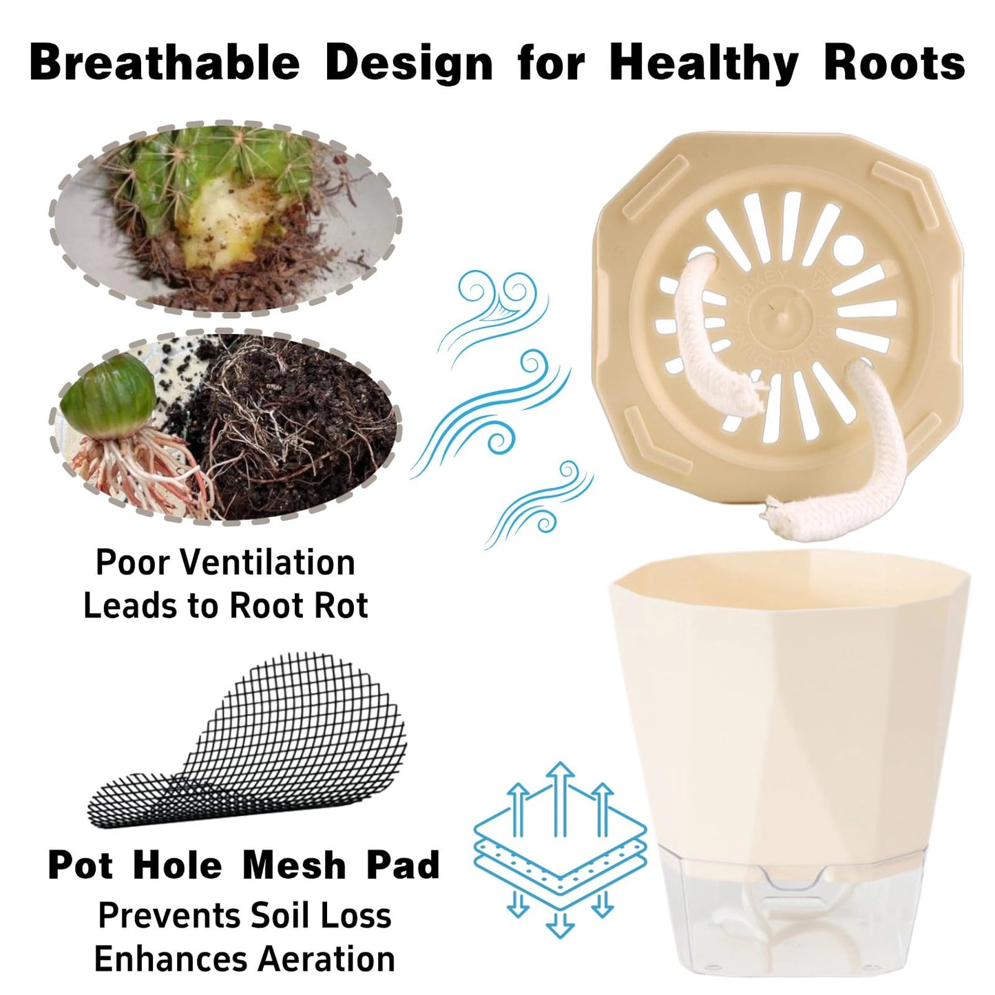BovcTrraann 4 Packs Self Watering Plant Pots, Plastic Flower Pots with Drainage Hole and Saucer, Self Watering Planters for Indoor Outdoor Garden Plants, African Violet, Herbs (White, 5")