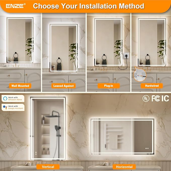 ENZE 28"x 48" Smart Lighted Bathroom Mirror