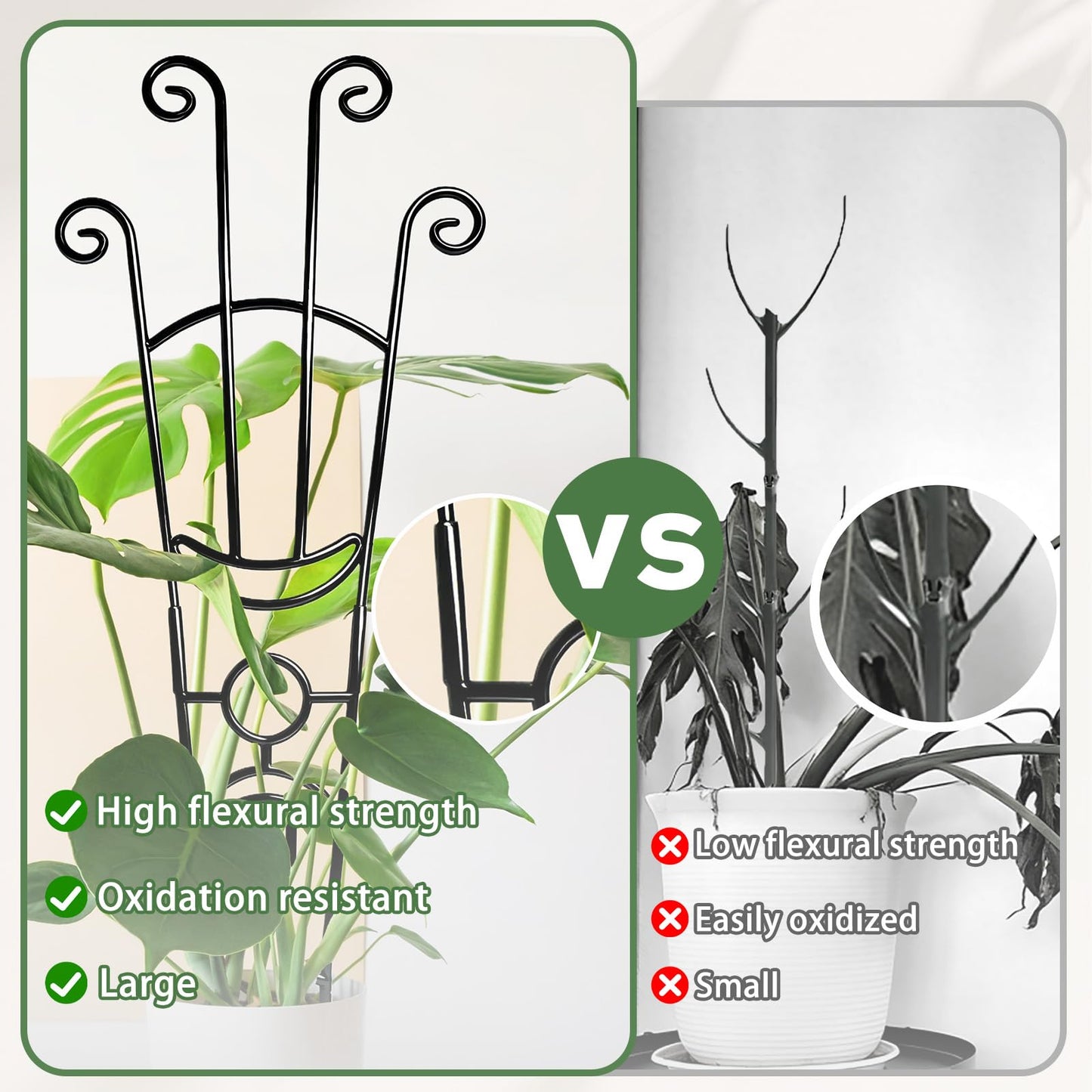 32.6in Monstera Plant Support Stakes for Indoor Plants, Metal Garden Plant Trellis for Climbing Plants, Pothos Vine Snake Climber Support，2p